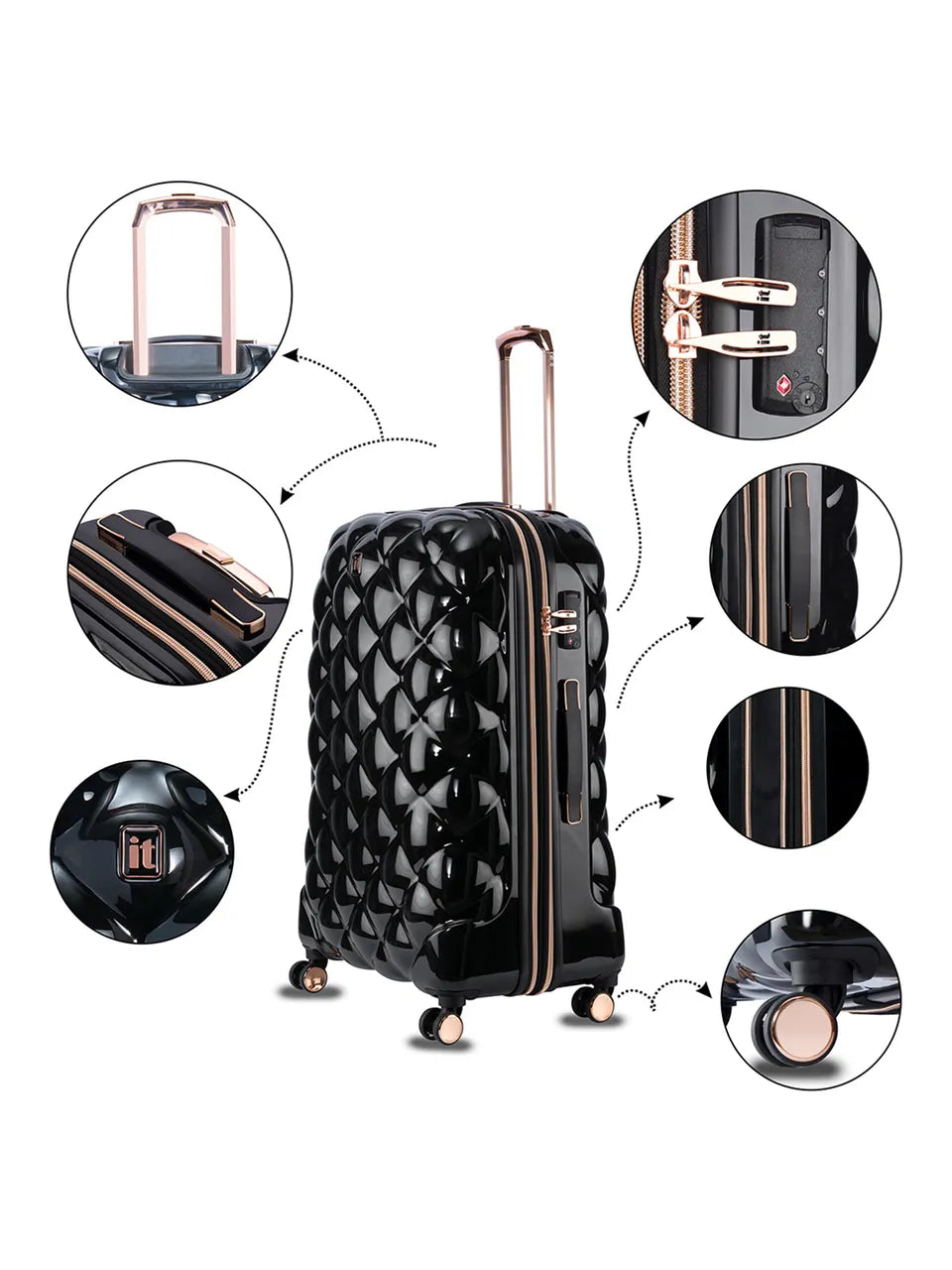 Set of 3 Black Luggage Diamond Style