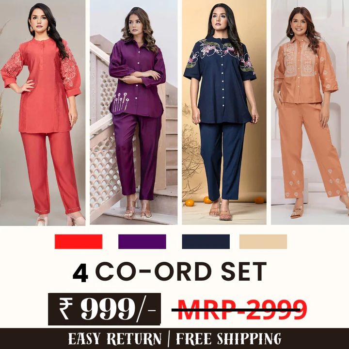 Fine Attire Stylish Women’s 4 Co-Ord Set Combo – Versatile Outfit Bundle (Combo 9)