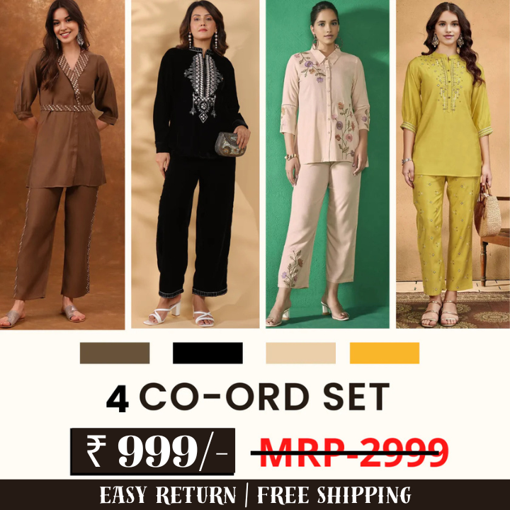 Fine Attire Dynamic Women’s 4 Co-Ord Set Combo – Stylish & Versatile Outfit Bundle (Combo 22)