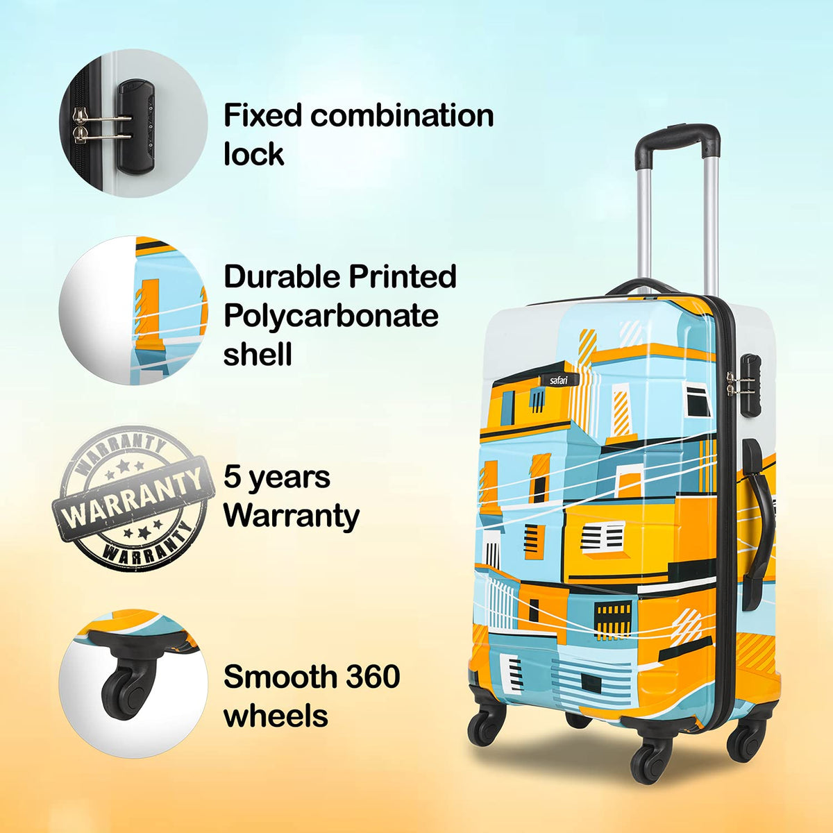 Polycarbonate 11.02 inches Hard Check-in Luggage Suitcase (OASISSM4WPRN_Multicolor)