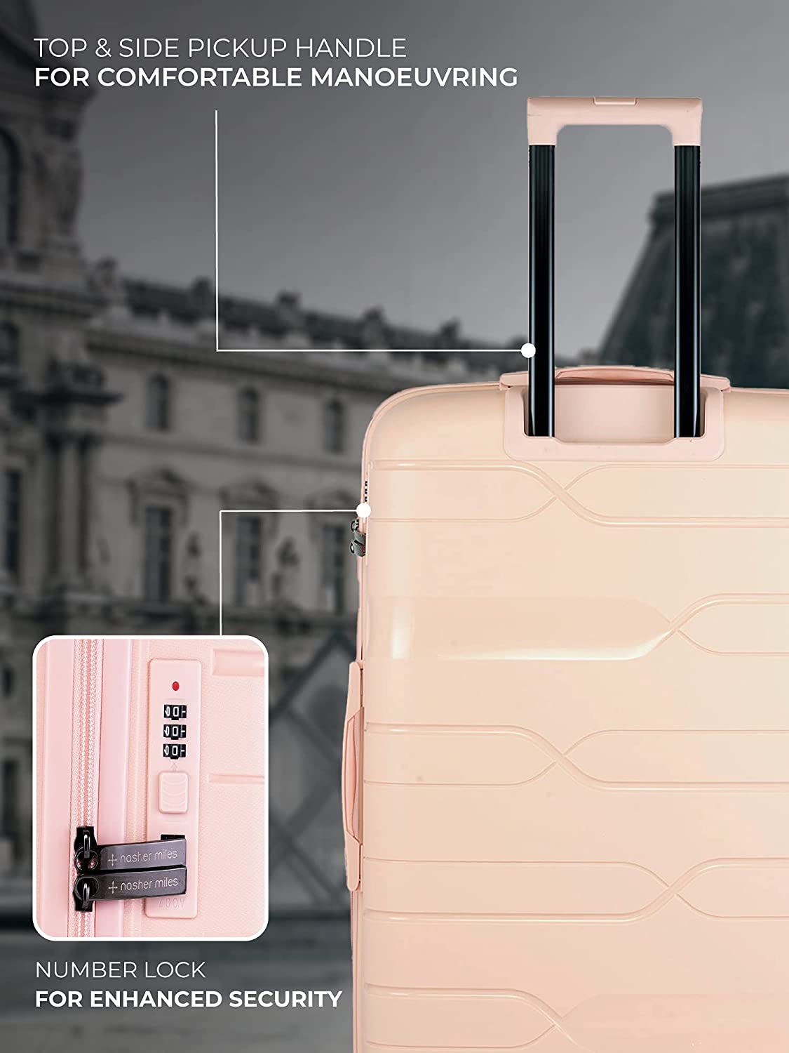 Paris Hard-Sided Polypropylene Luggage Set of 3 Peach Trolley Bags