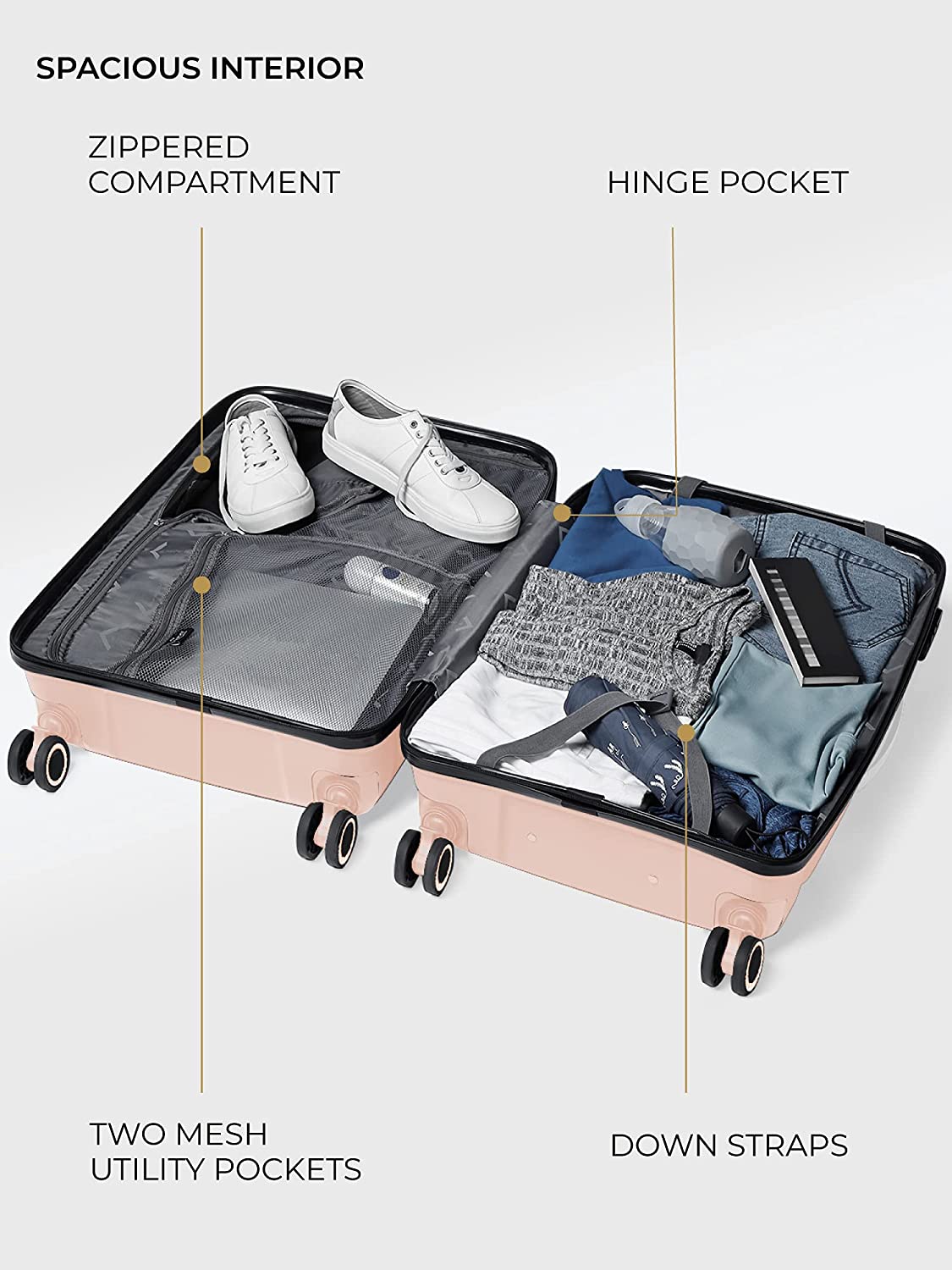 Paris Hard-Sided Polypropylene Luggage Set of 3 Peach Trolley Bags