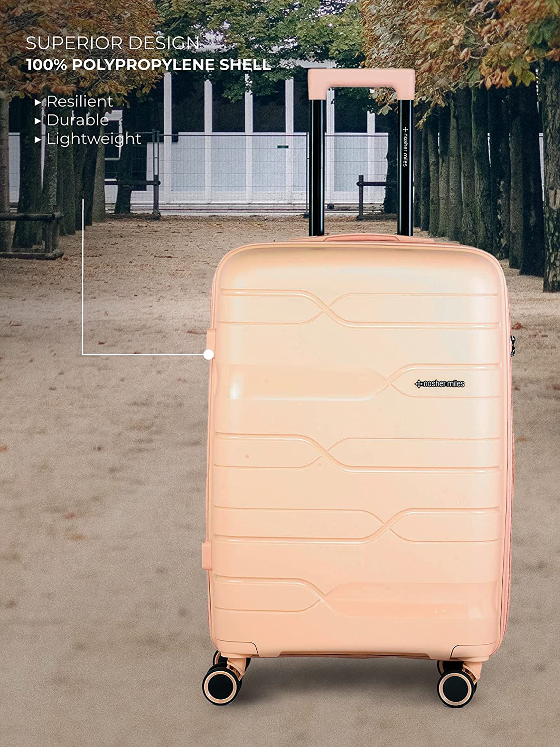 Paris Hard-Sided Polypropylene Luggage Set of 3 Peach Trolley Bags