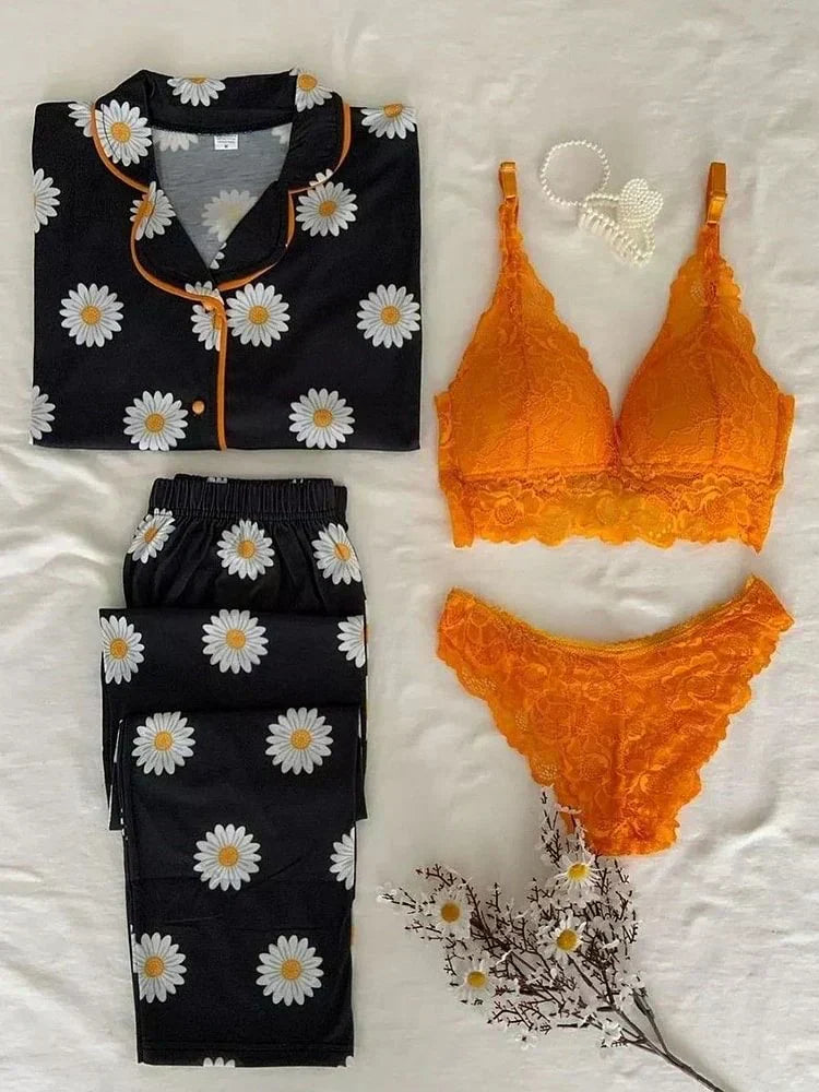 Bold Black Women’s Nightwear Combo – Premium Night Suit with Matching Bra & Panty Set ( Fine Attire Official )