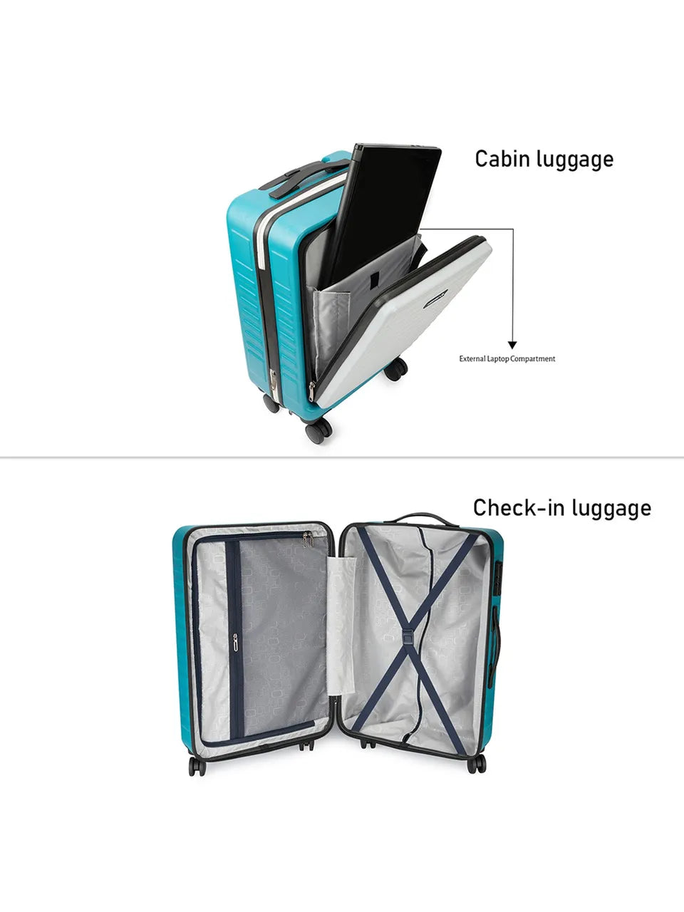Teal Hard Body Luggage and Cabin Trolley (Set of 3)