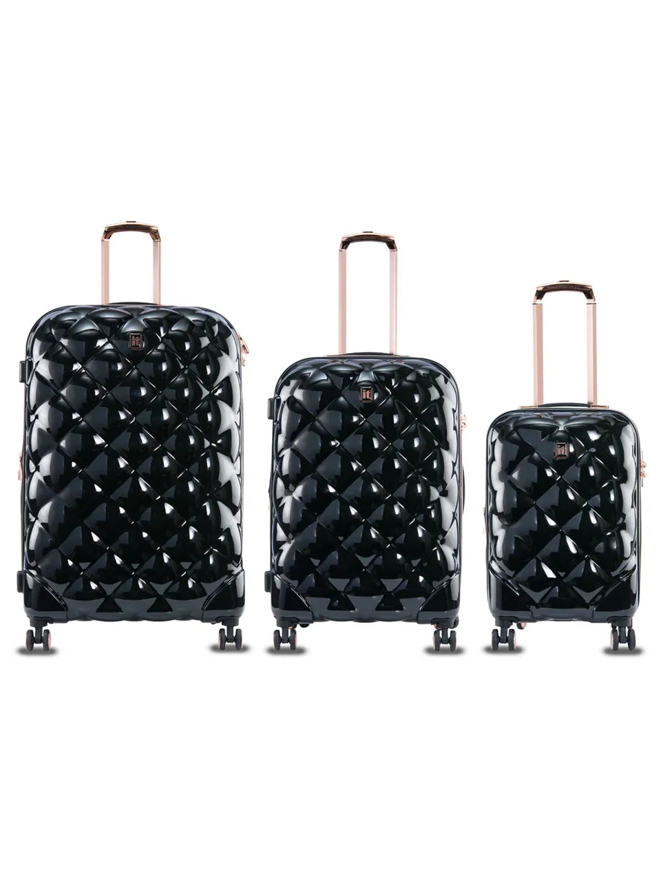 Set of 3 Black Luggage Diamond Style