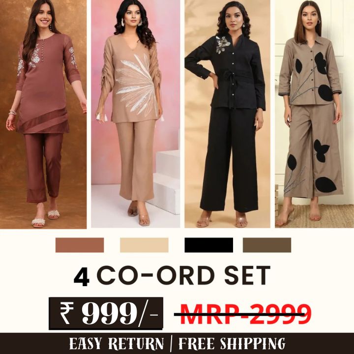 Fine Attire Ultimate Women’s 4 Co-Ord Set Combo – Stylish & Versatile Outfit Bundle (Combo 12)