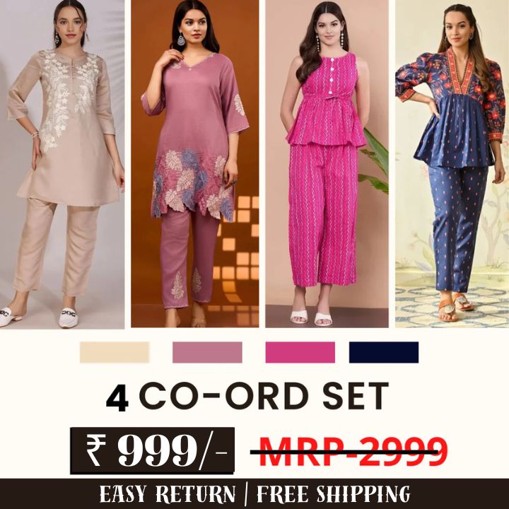 Fine Attire Premium Women’s 4 Co-Ord Set Combo – Stylish & Versatile Outfit Bundle (Combo 11)