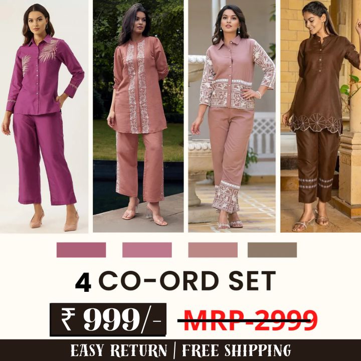 Fine Attire Fashion Forward Women’s 4 Co-Ord Set Combo – Stylish & Versatile Outfit Bundle (Combo 10)