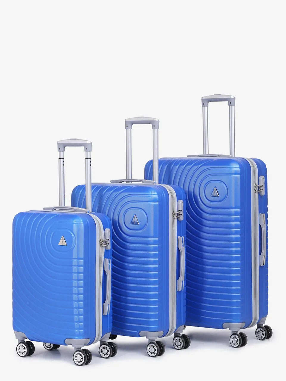 Set of 3 Blue Textured Hard-Sided Trolley Suitcases