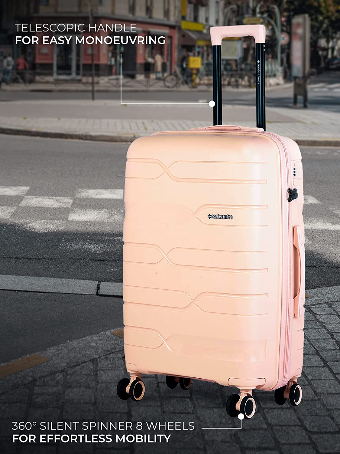 Paris Hard-Sided Polypropylene Luggage Set of 3 Peach Trolley Bags