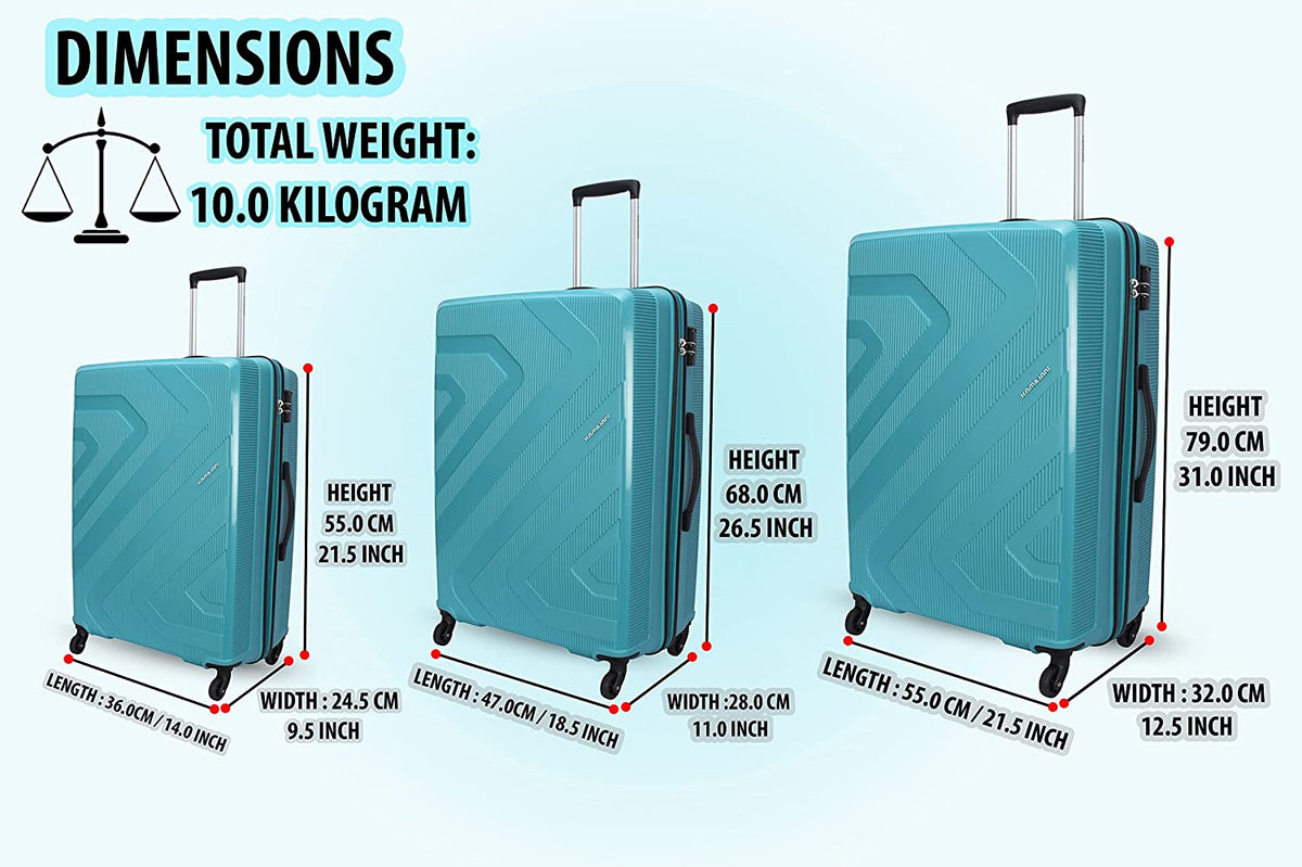 Polypropylene Hard Luggage Trolley Bag (Blue, Small - Set of 3)