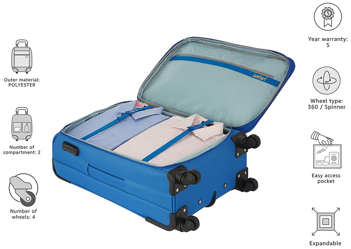 Polyester 65 cms Blue Softsided Check-in Luggage -26 Inch