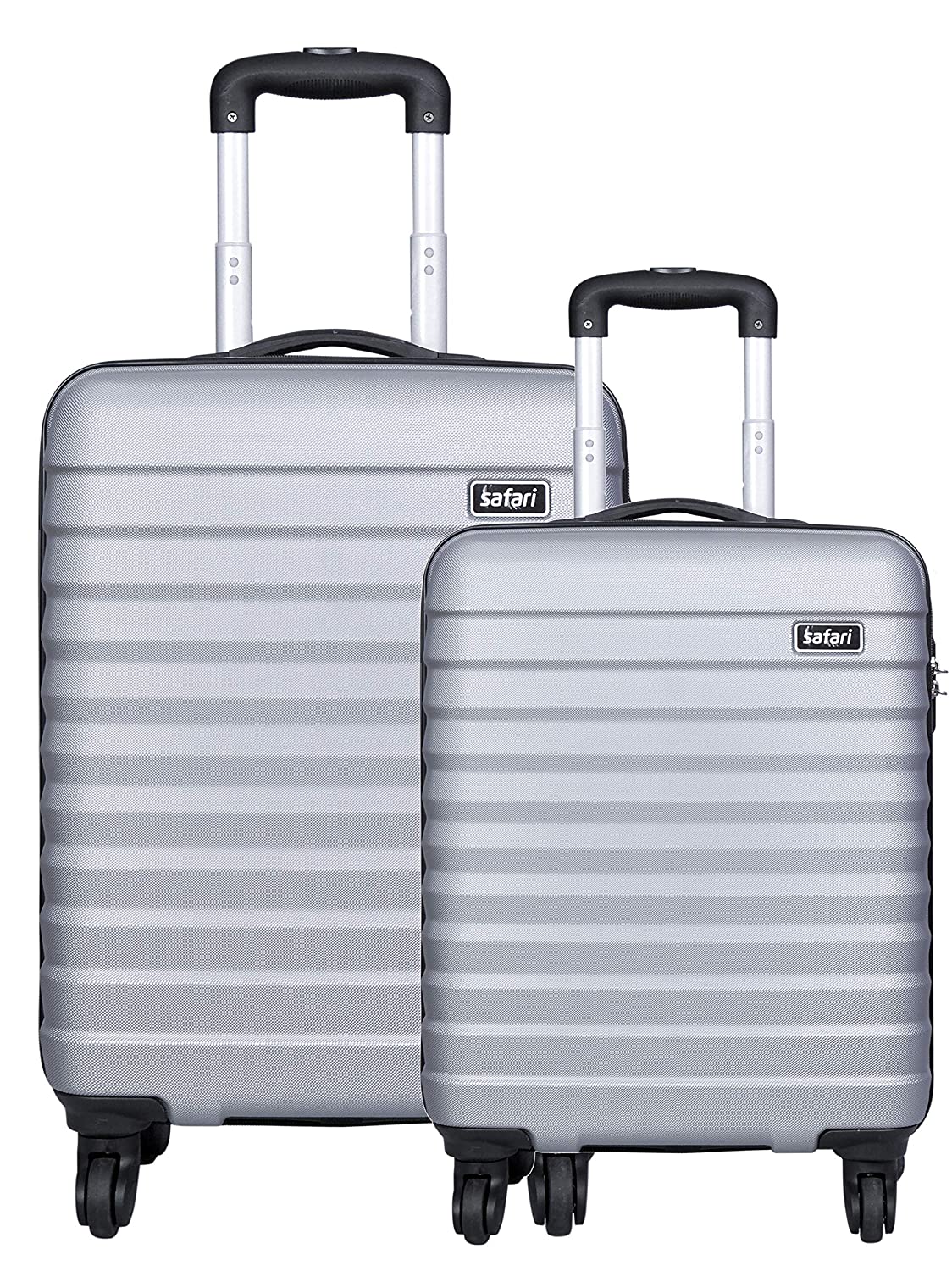 Hard-Sided Polycarbonate Luggage Set of 2 Trolley Bags (55 & 65 cm) (Silver)