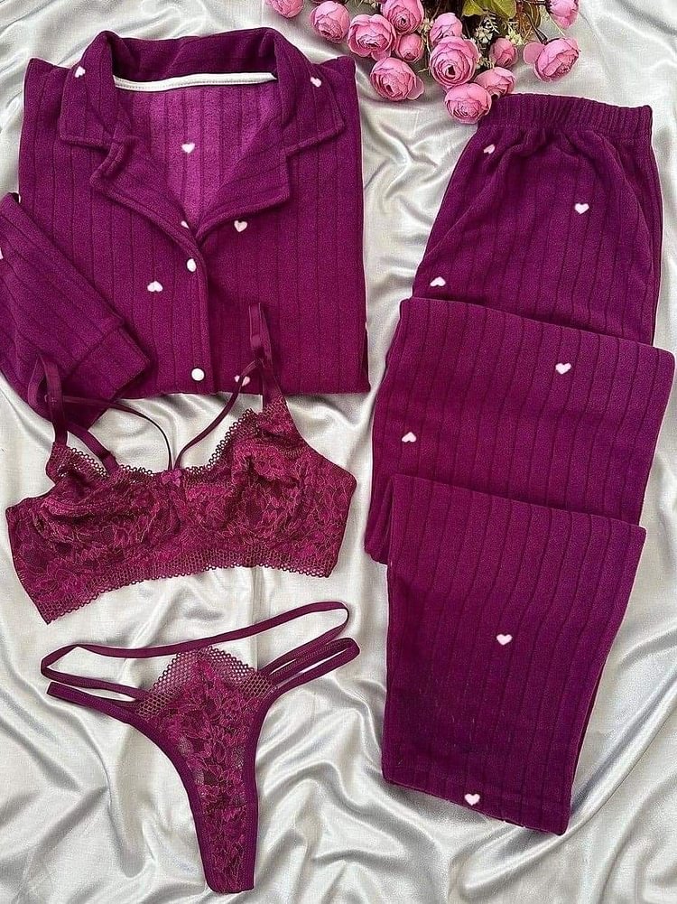 Bold Purple Women’s Nightwear Combo – Stylish Night Suit with Matching Bra & Panty Set ( Fine Attire Official )