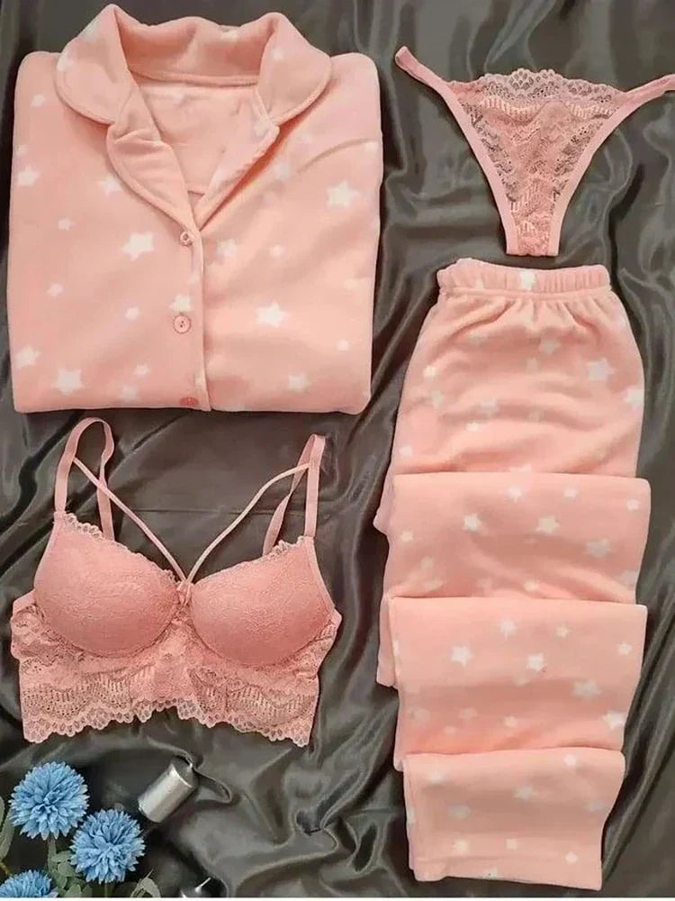 Orange Lovebird Women’s Nightwear Combo – Stylish Night Suit with Matching Bra & Panty Set ( Fine Attire Official )