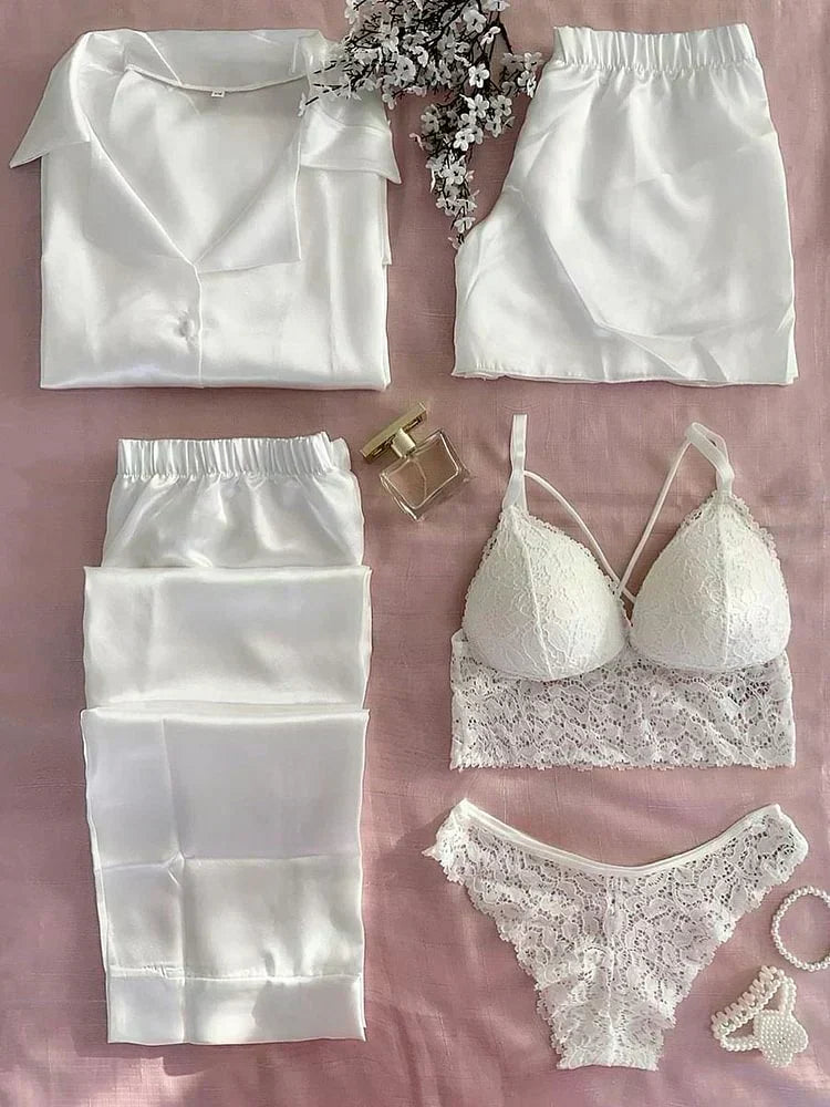 Pure White Women’s Nightwear Combo – Soft Night Suit with Matching Bra & Panty Set ( Fine Attire Official )